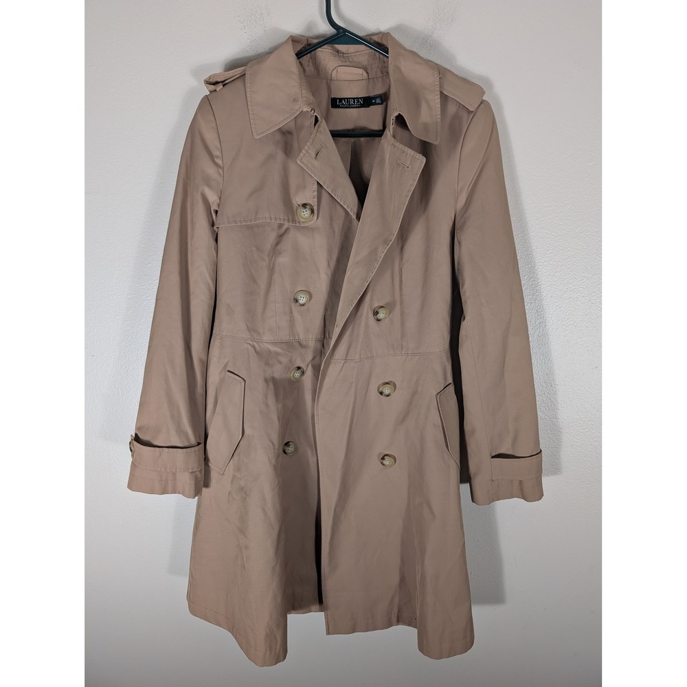 Lauren Ralph Lauren Womens M Tan Double Breasted Trench Coat Khaki 31132M